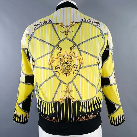 VERSACE COLLECTION Yellow Black Chain Polyester Bomber Jacket - Picture 3 of 10